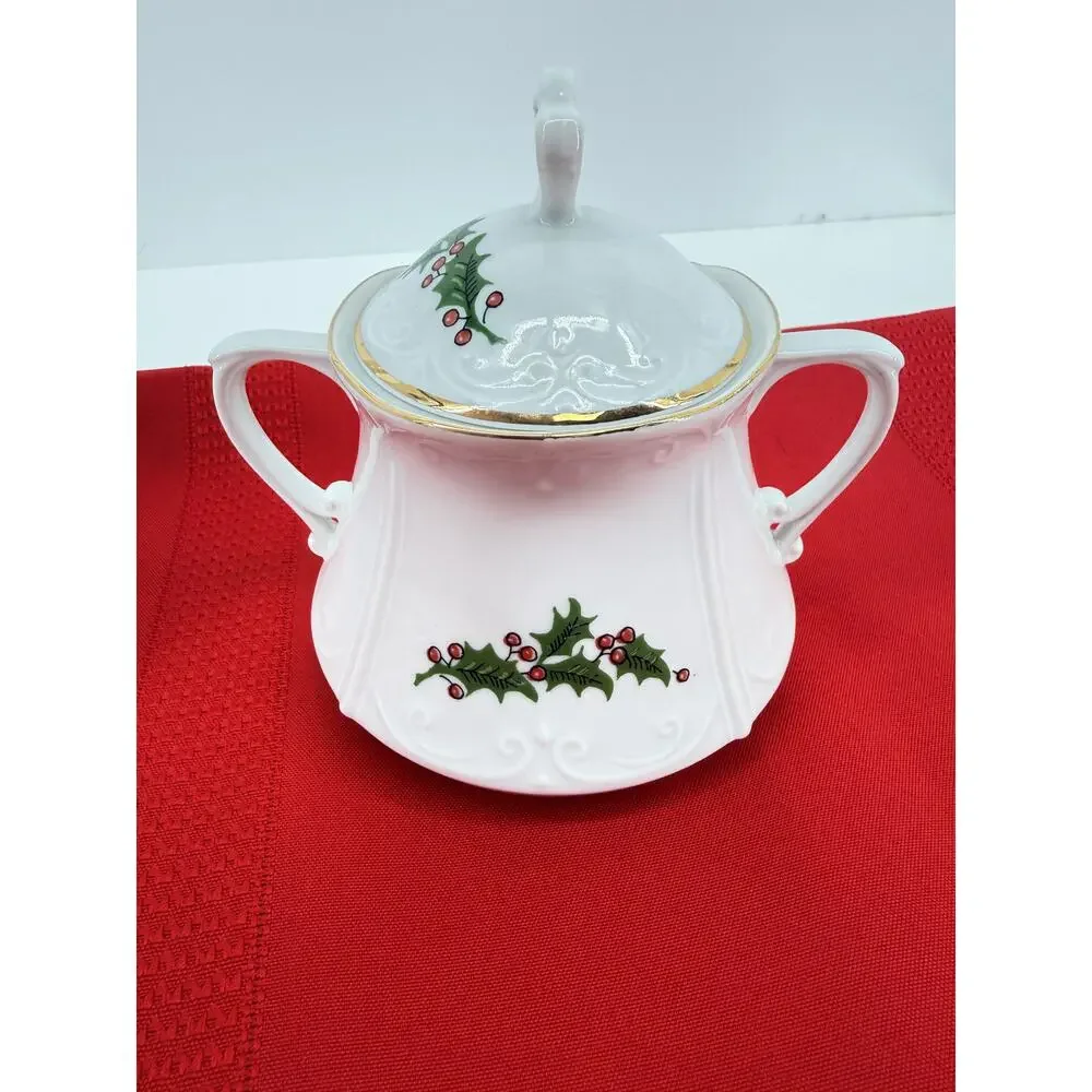 Chodziez Poland Holly Berry Coffee Pot Creamer Sugar Set Christmas Entertaining
